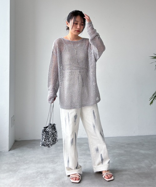 EPIMI E'PIMMY（エピミエピミー）の「【マルチウェイ】ラメリボンメッシュニット（カーディガン/ボレロ・レディース・ブラック/イエロー/グレー/オフホワイト・MEDIUM）」の5枚目の写真