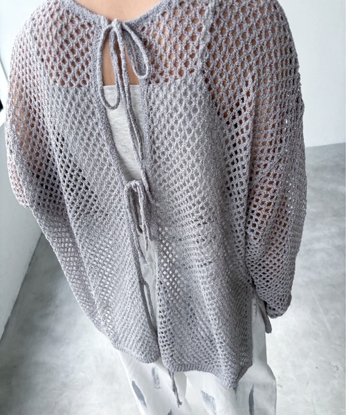 EPIMI E'PIMMY（エピミエピミー）の「【マルチウェイ】ラメリボンメッシュニット（カーディガン/ボレロ・レディース・ブラック/イエロー/グレー/オフホワイト・MEDIUM）」の11枚目の写真