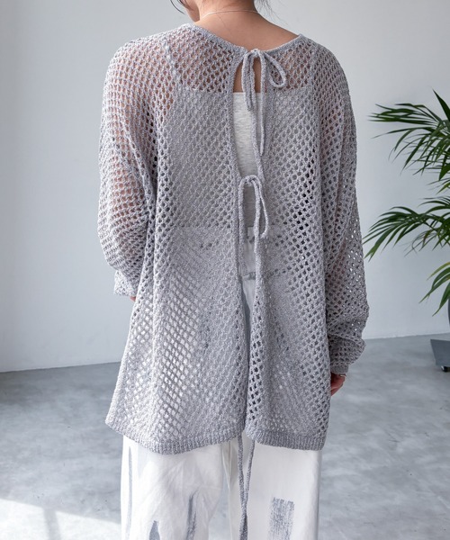 EPIMI E'PIMMY（エピミエピミー）の「【マルチウェイ】ラメリボンメッシュニット（カーディガン/ボレロ・レディース・ブラック/イエロー/グレー/オフホワイト・MEDIUM）」の13枚目の写真