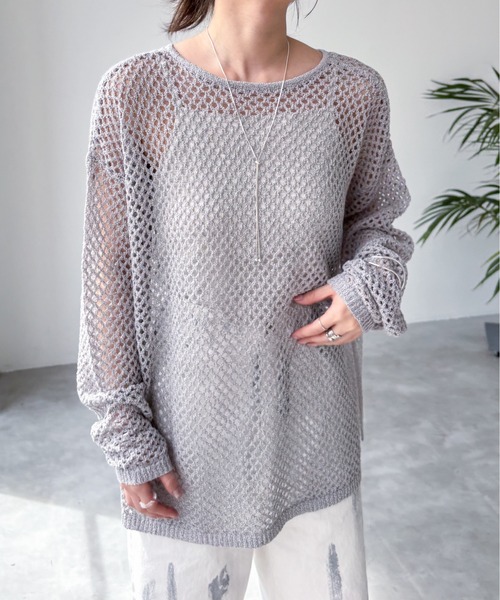 EPIMI E'PIMMY（エピミエピミー）の「【マルチウェイ】ラメリボンメッシュニット（カーディガン/ボレロ・レディース・ブラック/イエロー/グレー/オフホワイト・MEDIUM）」の12枚目の写真