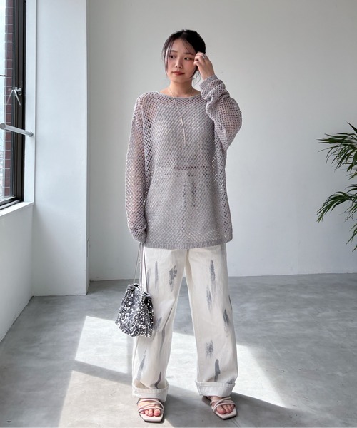 EPIMI E'PIMMY（エピミエピミー）の「【マルチウェイ】ラメリボンメッシュニット（カーディガン/ボレロ・レディース・ブラック/イエロー/グレー/オフホワイト・MEDIUM）」の7枚目の写真