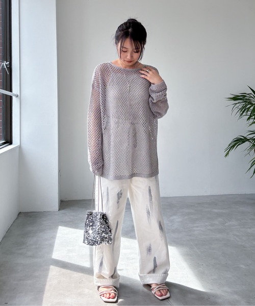 EPIMI E'PIMMY（エピミエピミー）の「【マルチウェイ】ラメリボンメッシュニット（カーディガン/ボレロ・レディース・ブラック/イエロー/グレー/オフホワイト・MEDIUM）」の8枚目の写真