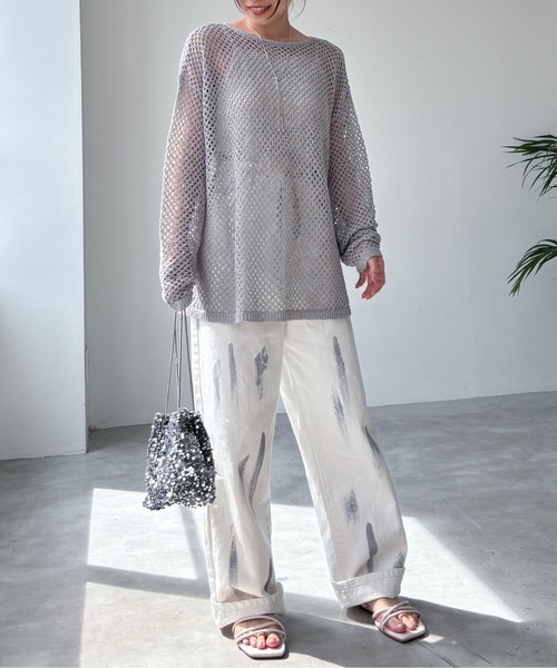 EPIMI E'PIMMY（エピミエピミー）の「【マルチウェイ】ラメリボンメッシュニット（カーディガン/ボレロ・レディース・ブラック/イエロー/グレー/オフホワイト・MEDIUM）」の10枚目の写真