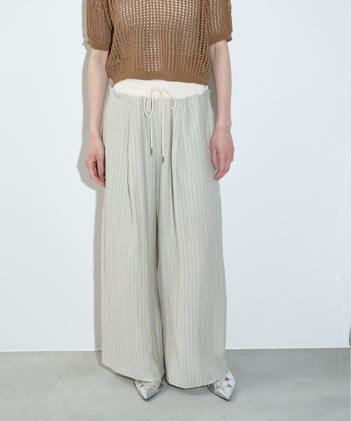 セール】リネンストライプダブルウエストイージーパンツ（その他