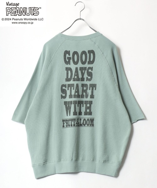 PEANUTS（ピーナッツ）の「「ユニセックス」FRUIT OF THE LOOM×PEANUTS コラボ スヌーピーヴィンテージキャラクタープリント半袖スウェットTシャツ メンズ レディース（スウェット・レディース・イエロー/ピンク/グリーン/アイボリー/サックスブルー・M/L/S）」の9枚目の写真