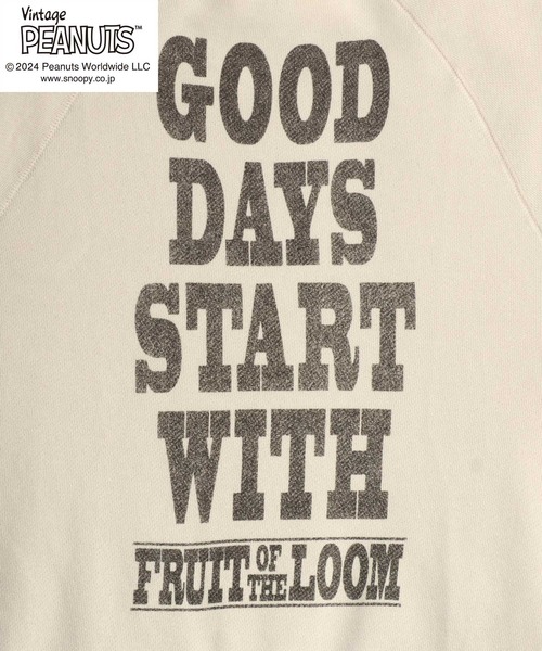 PEANUTS（ピーナッツ）の「「ユニセックス」FRUIT OF THE LOOM×PEANUTS コラボ スヌーピーヴィンテージキャラクタープリント半袖スウェットTシャツ メンズ レディース（スウェット・レディース・イエロー/ピンク/グリーン/アイボリー/サックスブルー・M/L/S）」の6枚目の写真