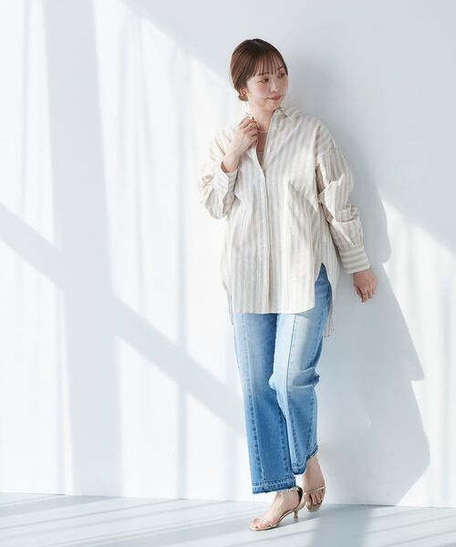 le.coeur blanc(ルクールブラン)の「コットン麻ルーズワイドシャツ(シャツ/ブラウス・レディース・ブルー系その他3/ベージュ系その他2・38)」の4枚目の写真