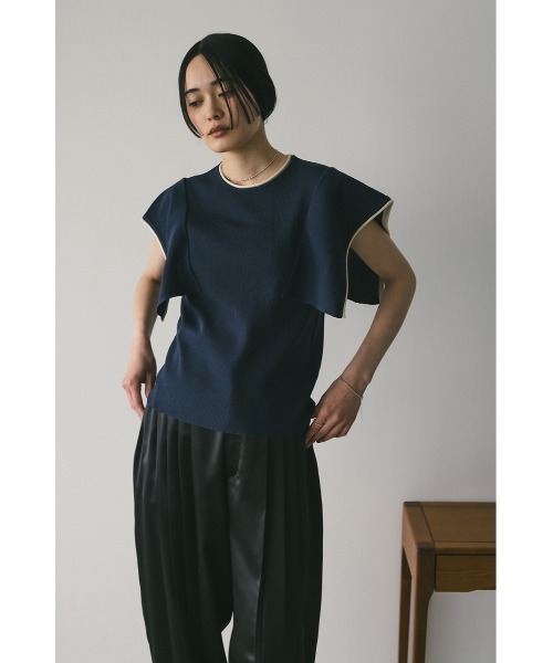 STYLEMIXER（スタイルミキサー）の「パイピングパネルスリーブニット（ニット/セーター・レディース・ネイビー/オレンジ/アイボリー・FREE）」の15枚目の写真