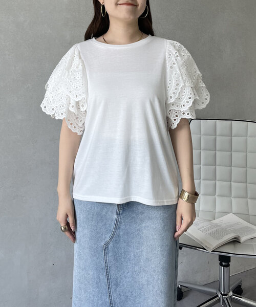 prose verse(プロズヴェール)の「袖スカラップレースTシャツ(Tシャツ/カットソー・レディース・ブラック/オフホワイト・MEDIUM/LARGE)」の17枚目の写真