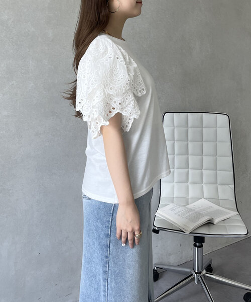 prose verse(プロズヴェール)の「袖スカラップレースTシャツ(Tシャツ/カットソー・レディース・ブラック/オフホワイト・MEDIUM/LARGE)」の18枚目の写真