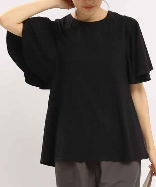 GLOBAL WORK Smile Seed Store（グローバルワーク スマイルシードストア）の「冷感袖フレアTシャツ/186246（Tシャツ/カットソー・レディース・ベージュ/チャコール/オフホワイト/ブラック・MEDIUM/LARGE/SMALL）」の3枚目の写真