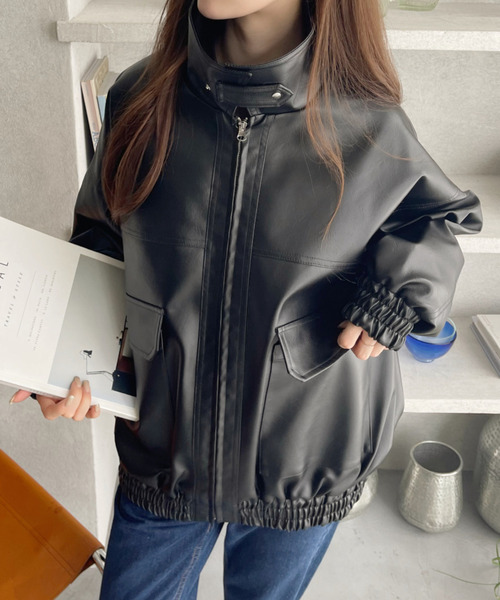 Ada.(エイダ)の「オーバーサイズ フェイク レザー ブルゾン(ブルゾン・レディース・ピンク/ブラック/ブラウン・FREE)」の12枚目の写真