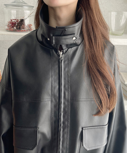 Ada.(エイダ)の「オーバーサイズ フェイク レザー ブルゾン(ブルゾン・レディース・ピンク/ブラック/ブラウン・FREE)」の22枚目の写真