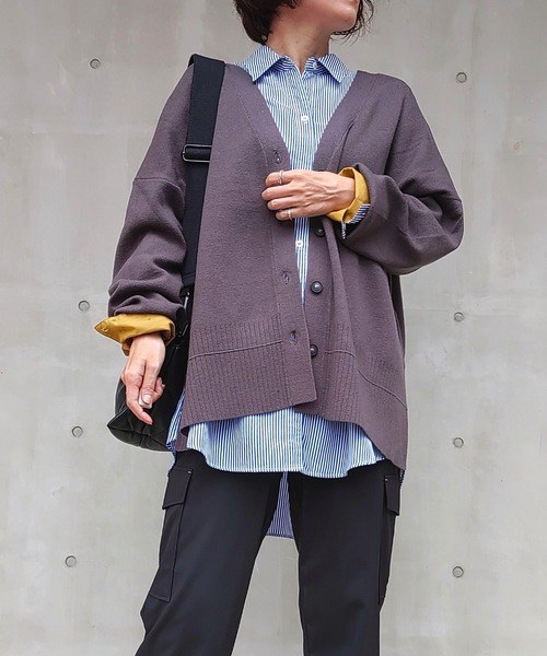 Q（キュー）の「Vネックオーバーカーデ（カーディガン/ボレロ・レディース・チャコールグレー/ブラック/ダークグリーン・MEDIUM）」の2枚目の写真