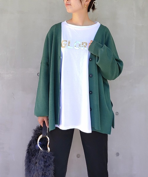 Q（キュー）の「Vネックオーバーカーデ（カーディガン/ボレロ・レディース・チャコールグレー/ブラック/ダークグリーン・MEDIUM）」の5枚目の写真