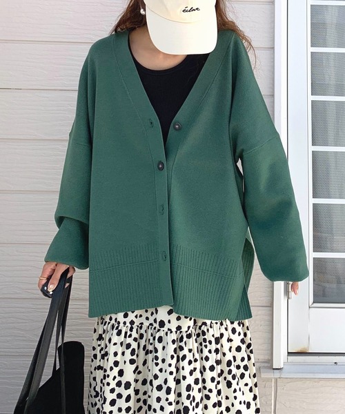 Q（キュー）の「Vネックオーバーカーデ（カーディガン/ボレロ・レディース・チャコールグレー/ブラック/ダークグリーン・MEDIUM）」の6枚目の写真