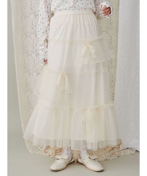 merry jenny（メリージェニー）の「ランダムリボンチュールスカート（スカート・レディース・ピンク/ブラック/アイボリー・FREE）」の4枚目の写真