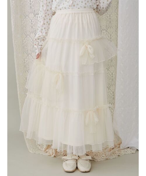 merry jenny（メリージェニー）の「ランダムリボンチュールスカート（スカート・レディース・ピンク/ブラック/アイボリー・FREE）」の5枚目の写真