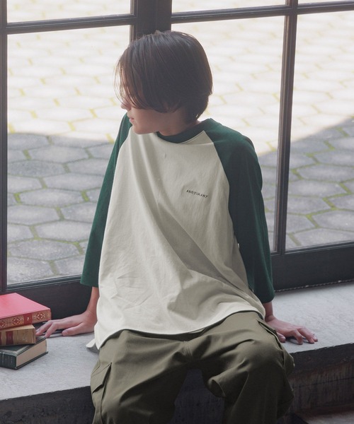 GLOBAL WORK（グローバルワーク）の「USAロゴ刺繍7分袖/AND YUA ANY/115717（Tシャツ/カットソー・キッズ・グリーン/ブラック・150cm/160cm）」の2枚目の写真