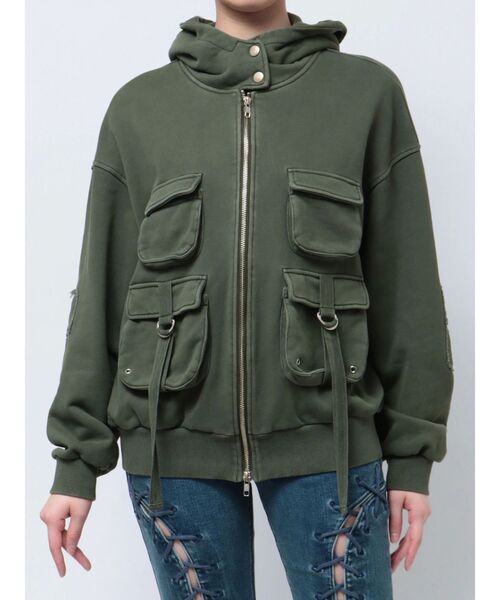 jouetie（ジュエティ）の「ポケットデザインZIPフーディー（パーカー・レディース・グレー/カーキ/ボルドー・MEDIUM）」の19枚目の写真