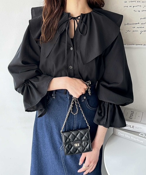 GeeRA(ジーラ)の「ビッグフリルカラーブラウス(シャツ/ブラウス・レディース・オフホワイト/ブラック・LARGE/MEDIUM)」の6枚目の写真