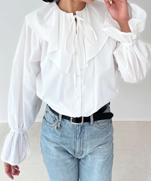 GeeRA(ジーラ)の「ビッグフリルカラーブラウス(シャツ/ブラウス・レディース・オフホワイト/ブラック・LARGE/MEDIUM)」の11枚目の写真