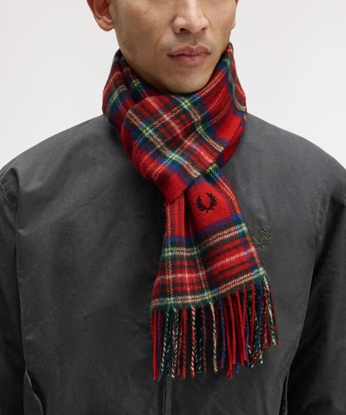 MONCLER タータンチェック マフラー MONCLER 2024/25秋冬新作メンズ チェック柄 ロゴ付き マフラー