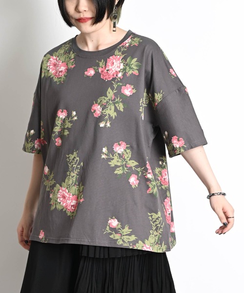 花柄 半袖総柄 五分袖 カットソー（Tシャツ/カットソー）｜MARAI