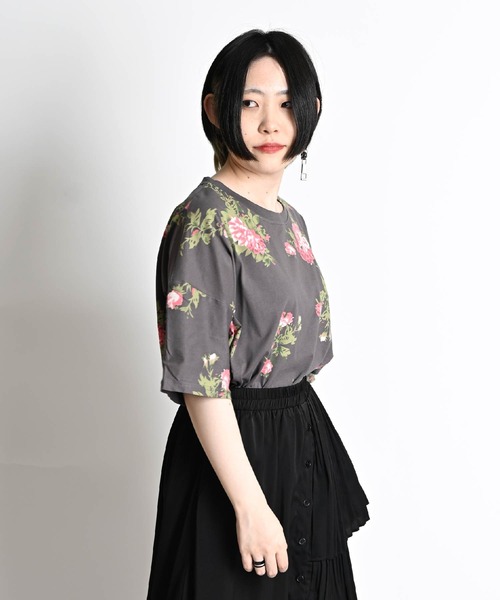 セール】花柄 半袖総柄 五分袖 カットソー（Tシャツ/カットソー