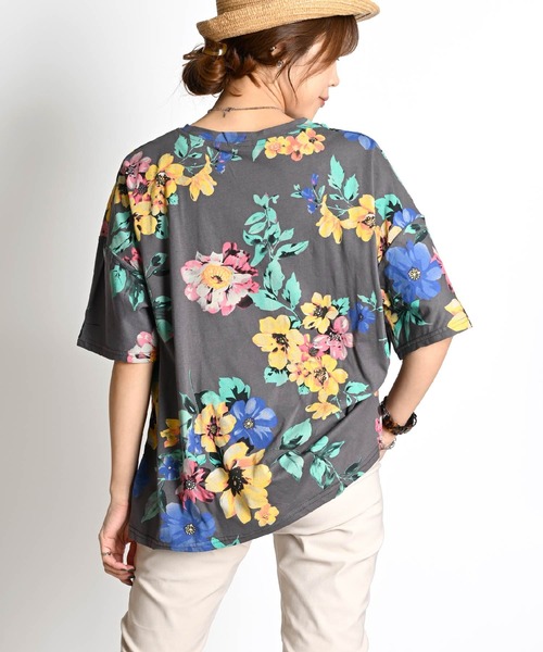 セール】花柄 半袖総柄 五分袖 カットソー（Tシャツ/カットソー