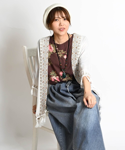 MARAI(マーライ)の「花柄 半袖総柄 五分袖 カットソー(Tシャツ/カットソー・レディース・ブラウン/グレー/グリーン・FREE)」の16枚目の写真