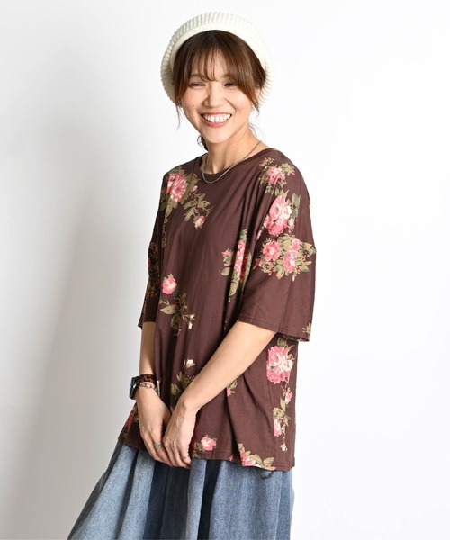 花柄 半袖総柄 五分袖 カットソー（Tシャツ/カットソー）｜MARAI