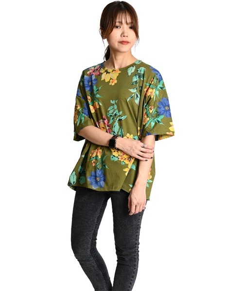 セール】花柄 半袖総柄 五分袖 カットソー（Tシャツ/カットソー