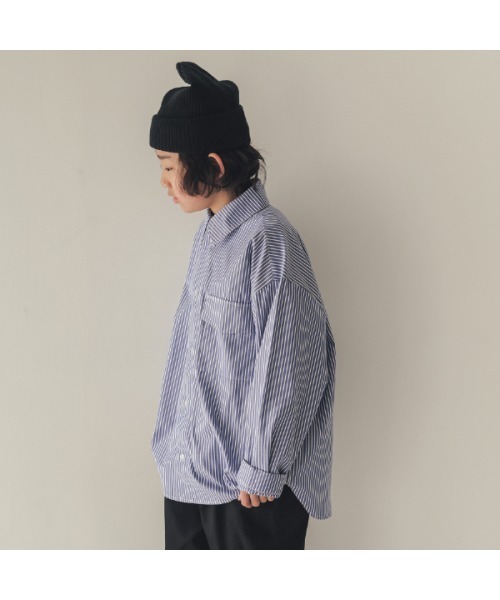 jeans-b（ジーンズベー）の「ジーンズベー ストライプワイドシャツ（シャツ/ブラウス・キッズ・ブラック/ブルー・160cm/130cm/140cm/150cm/120cm）」の6枚目の写真