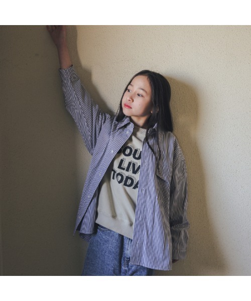 jeans-b（ジーンズベー）の「ジーンズベー ストライプワイドシャツ（シャツ/ブラウス・キッズ・ブラック/ブルー・160cm/130cm/140cm/150cm/120cm）」の5枚目の写真