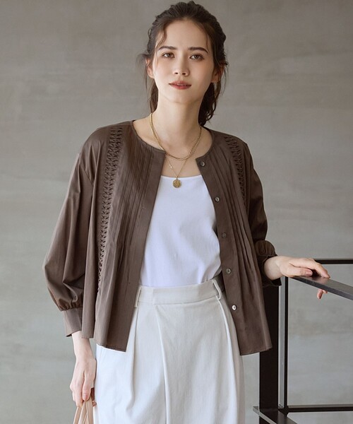 【セール】【SLOW/一部店舗限定】ウォッシュドコットンサテン ブラウス（シャツ/ブラウス）｜23区（ニジュウサンク）