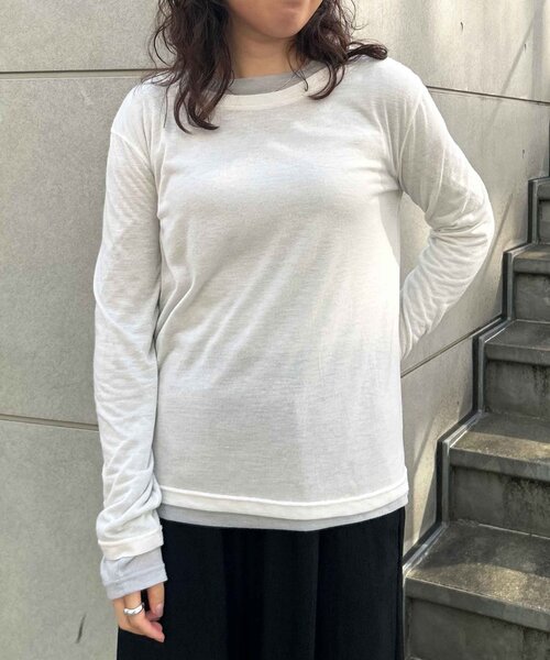 Jena espace merveilleux(ジェナ エスパスメルヴェイユ)の「【ぴらこカラー登場】2セットシアーロンT(Tシャツ/カットソー・レディース・ネイビー/オフホワイト/ブラック/チャコールグレー/ライム・FREE)」の2枚目の写真