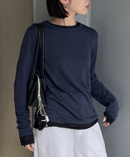 Jena espace merveilleux(ジェナ エスパスメルヴェイユ)の「【ぴらこカラー登場】2セットシアーロンT(Tシャツ/カットソー・レディース・ネイビー/オフホワイト/ブラック/チャコールグレー/ライム・FREE)」の12枚目の写真