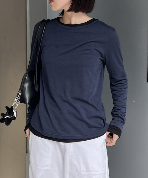 Jena espace merveilleux(ジェナ エスパスメルヴェイユ)の「【ぴらこカラー登場】2セットシアーロンT(Tシャツ/カットソー・レディース・ネイビー/オフホワイト/ブラック/チャコールグレー/ライム・FREE)」の13枚目の写真