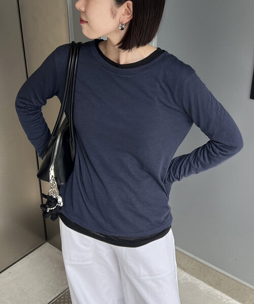 Jena espace merveilleux(ジェナ エスパスメルヴェイユ)の「【ぴらこカラー登場】2セットシアーロンT(Tシャツ/カットソー・レディース・ネイビー/オフホワイト/ブラック/チャコールグレー/ライム・FREE)」の14枚目の写真