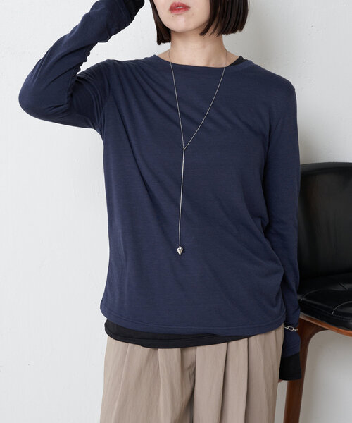 Jena espace merveilleux(ジェナ エスパスメルヴェイユ)の「【ぴらこカラー登場】2セットシアーロンT(Tシャツ/カットソー・レディース・ネイビー/オフホワイト/ブラック/チャコールグレー/ライム・FREE)」の15枚目の写真