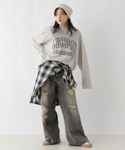 RAGEBLUE(レイジブルー)の「カレッジロゴピグメントルーズロングTシャツ(Tシャツ/カットソー・レディース・ホワイト/レッド/ブラック・FREE)」の5枚目の写真