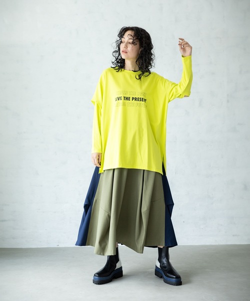 OSMOSIS(オズモーシス)の「2WAYレイヤードスリーブプリントTシャツ(Tシャツ/カットソー・レディース・ホワイト/ブラック/ライトグリーン・ONE SIZE)」の13枚目の写真