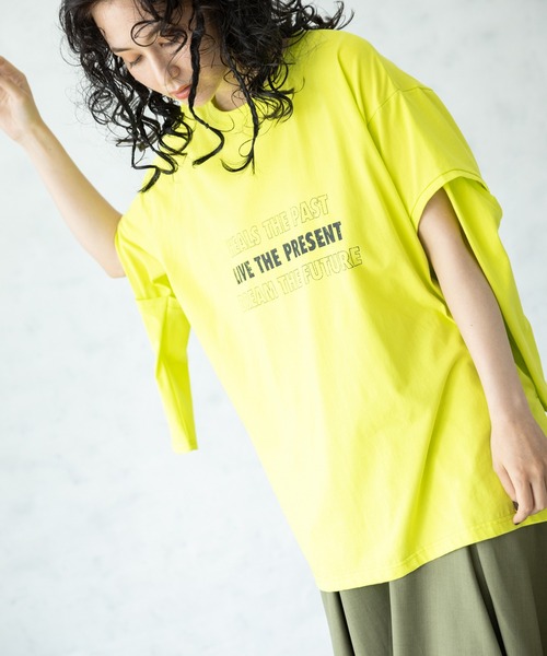 OSMOSIS(オズモーシス)の「2WAYレイヤードスリーブプリントTシャツ(Tシャツ/カットソー・レディース・ホワイト/ブラック/ライトグリーン・ONE SIZE)」の10枚目の写真