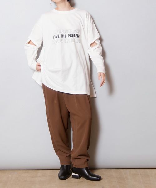 OSMOSIS(オズモーシス)の「2WAYレイヤードスリーブプリントTシャツ(Tシャツ/カットソー・レディース・ホワイト/ブラック/ライトグリーン・ONE SIZE)」の11枚目の写真