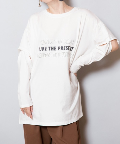 OSMOSIS(オズモーシス)の「2WAYレイヤードスリーブプリントTシャツ(Tシャツ/カットソー・レディース・ホワイト/ブラック/ライトグリーン・ONE SIZE)」の16枚目の写真