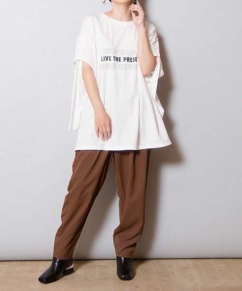 OSMOSIS(オズモーシス)の「2WAYレイヤードスリーブプリントTシャツ(Tシャツ/カットソー・レディース・ホワイト/ブラック/ライトグリーン・ONE SIZE)」の19枚目の写真
