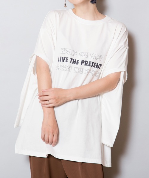 OSMOSIS(オズモーシス)の「2WAYレイヤードスリーブプリントTシャツ(Tシャツ/カットソー・レディース・ホワイト/ブラック/ライトグリーン・ONE SIZE)」の22枚目の写真