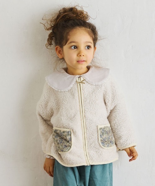 【セール】【Hoppetta(ホッペッタ)】リバーシブルflowerフリースブルゾン 70-80cm・80-90cm・90-100cm・100-110cm（ブルゾン）｜Hoppetta（ホッペッタ）
