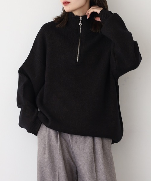 many men many mind(メニーメンメニーマインド)の「MANYMENMANYMINDS ウォッシャブルハーフジップニット(ニット/セーター・メンズ・ネイビー/ブラック/グレー/アイボリー/ブラウン・L/M/XL)」の1枚目の写真